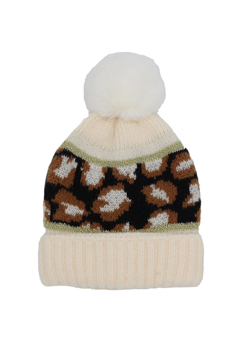 Leopard Pompom Beanie