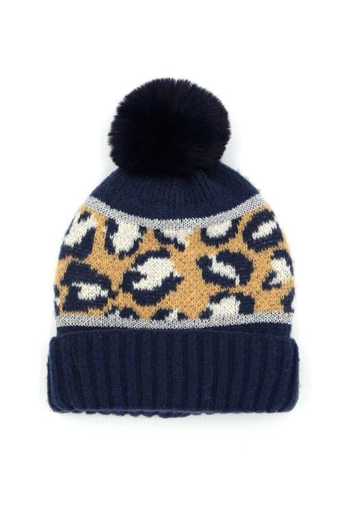 Leopard Pompom Beanie