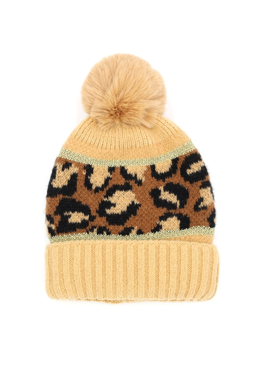Leopard Pompom Beanie