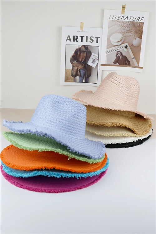 Frayed Solid Straw Sun Hat
