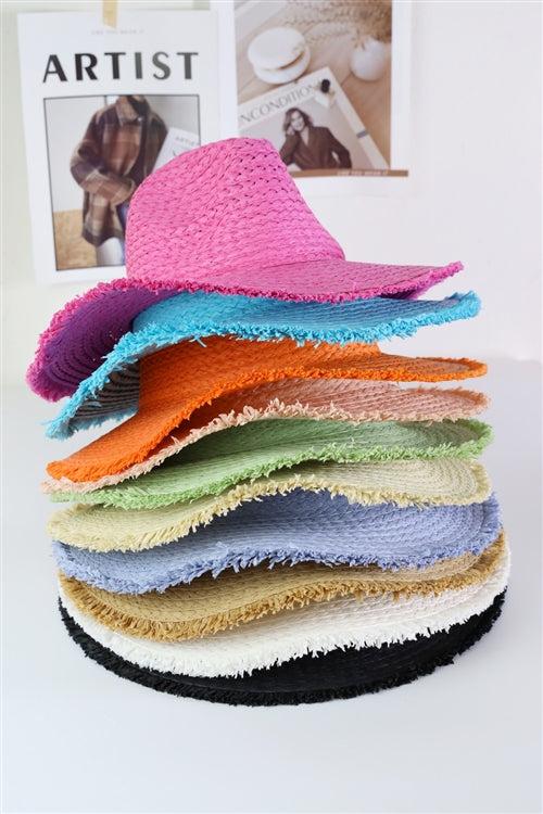 Frayed Solid Straw Sun Hat