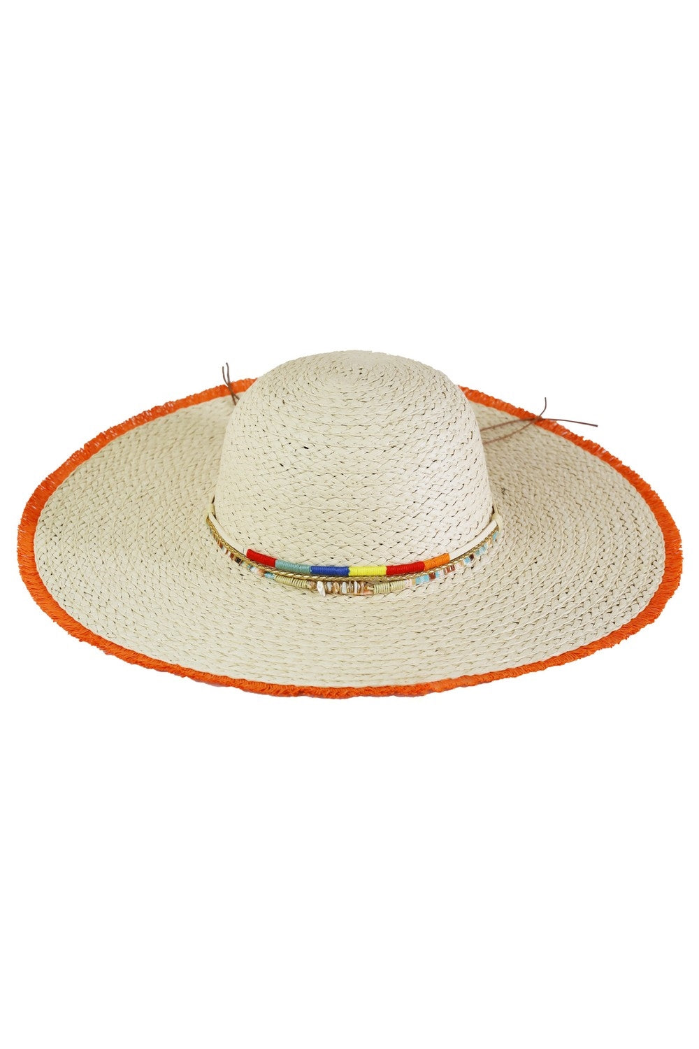 Colored Frayed Floppy Straw Hat With Multi Bands