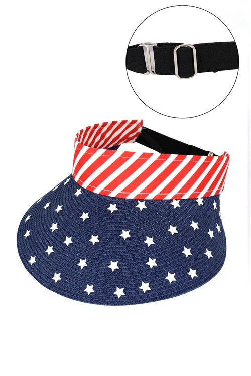 American Flag Roll Up Visor With Adjustable Elastic Band