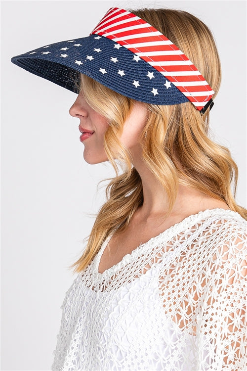 American Flag Roll Up Visor With Adjustable Elastic Band