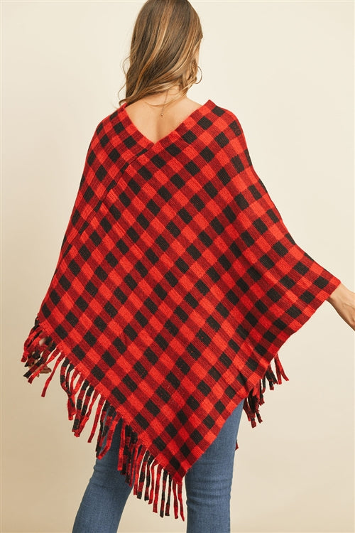 Buffalo Plaid Fringe Poncho