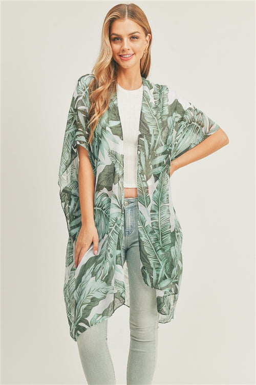 Tropical Leaves Kimono White