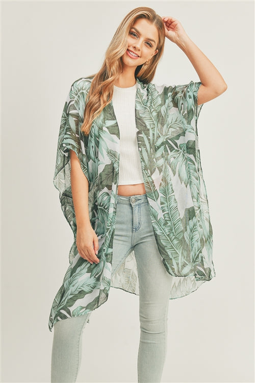 Tropical Leaves Kimono White