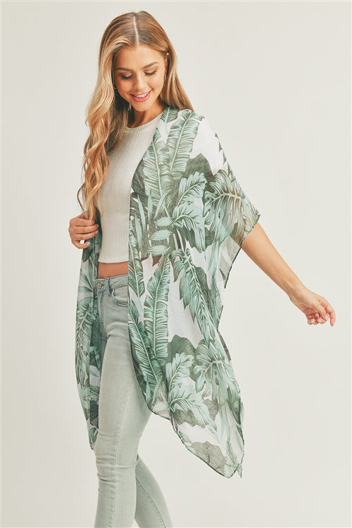 Tropical Leaves Kimono White