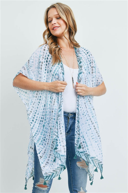 Multicolor Dash Pattern Tassel Kimono