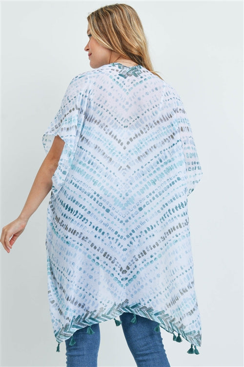 Multicolor Dash Pattern Tassel Kimono
