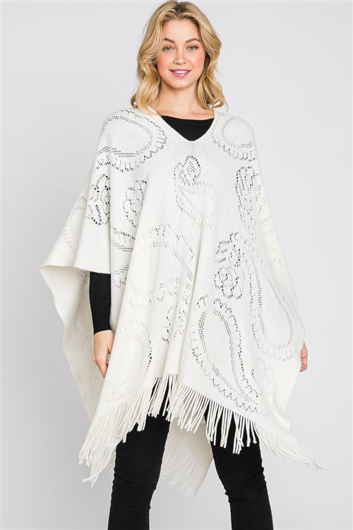 Paisley Pattern Fringe Poncho