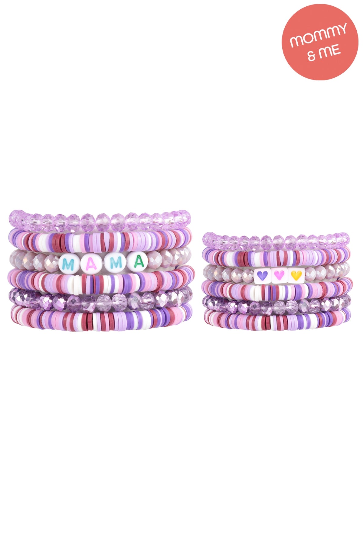 "Mama" & "Me" Fimo Glass Beads Stackable Stretch Bracelet Set