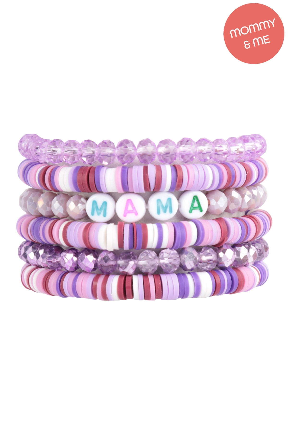 "Mama" & "Me" Fimo Glass Beads Stackable Stretch Bracelet Set