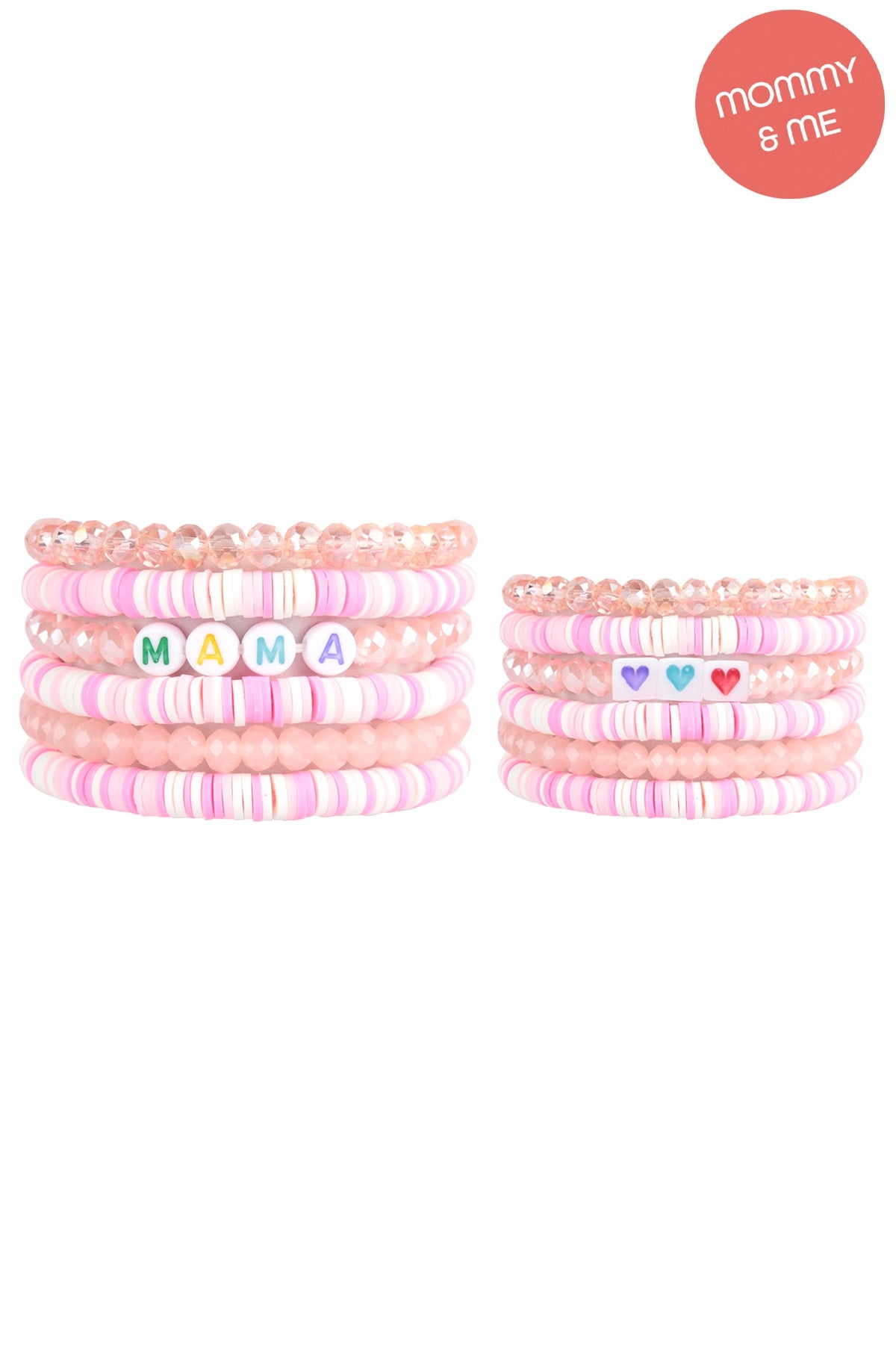 "Mama" & "Me" Fimo Glass Beads Stackable Stretch Bracelet Set