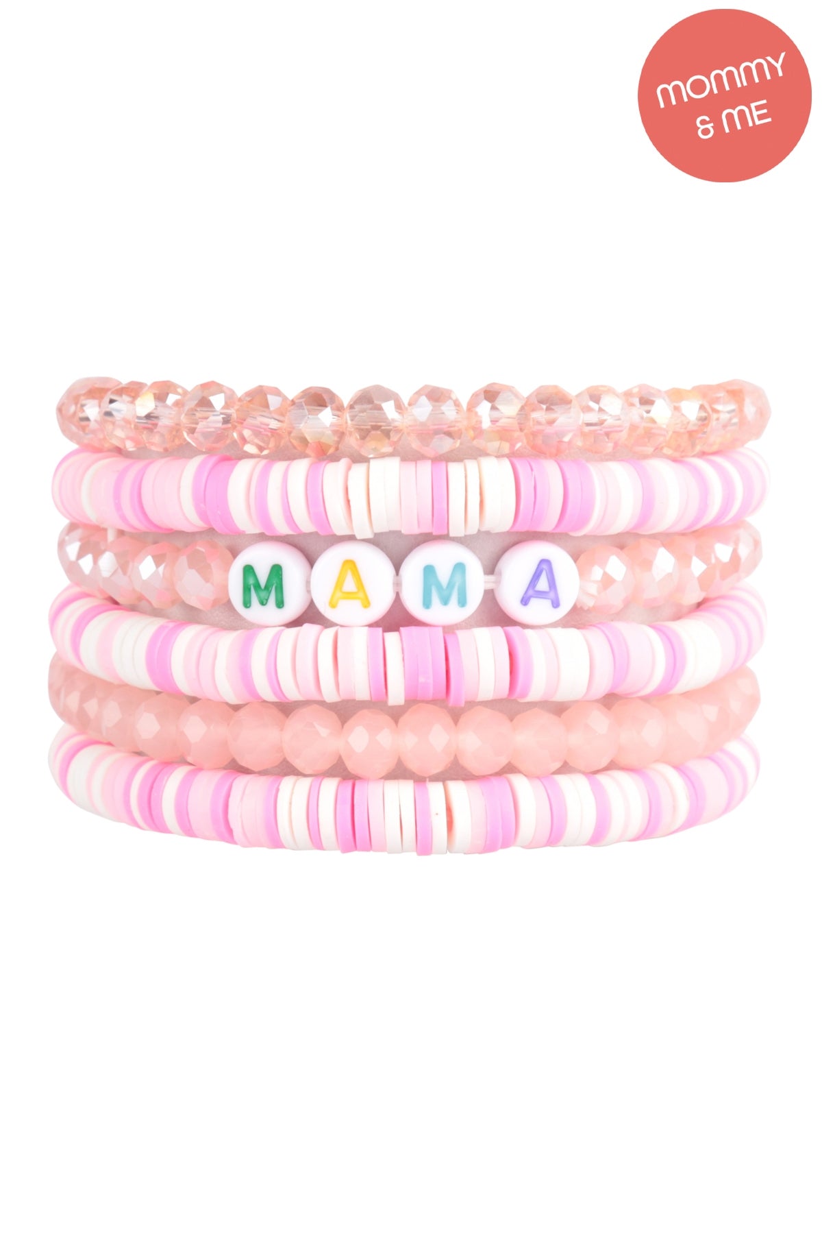 "Mama" & "Me" Fimo Glass Beads Stackable Stretch Bracelet Set