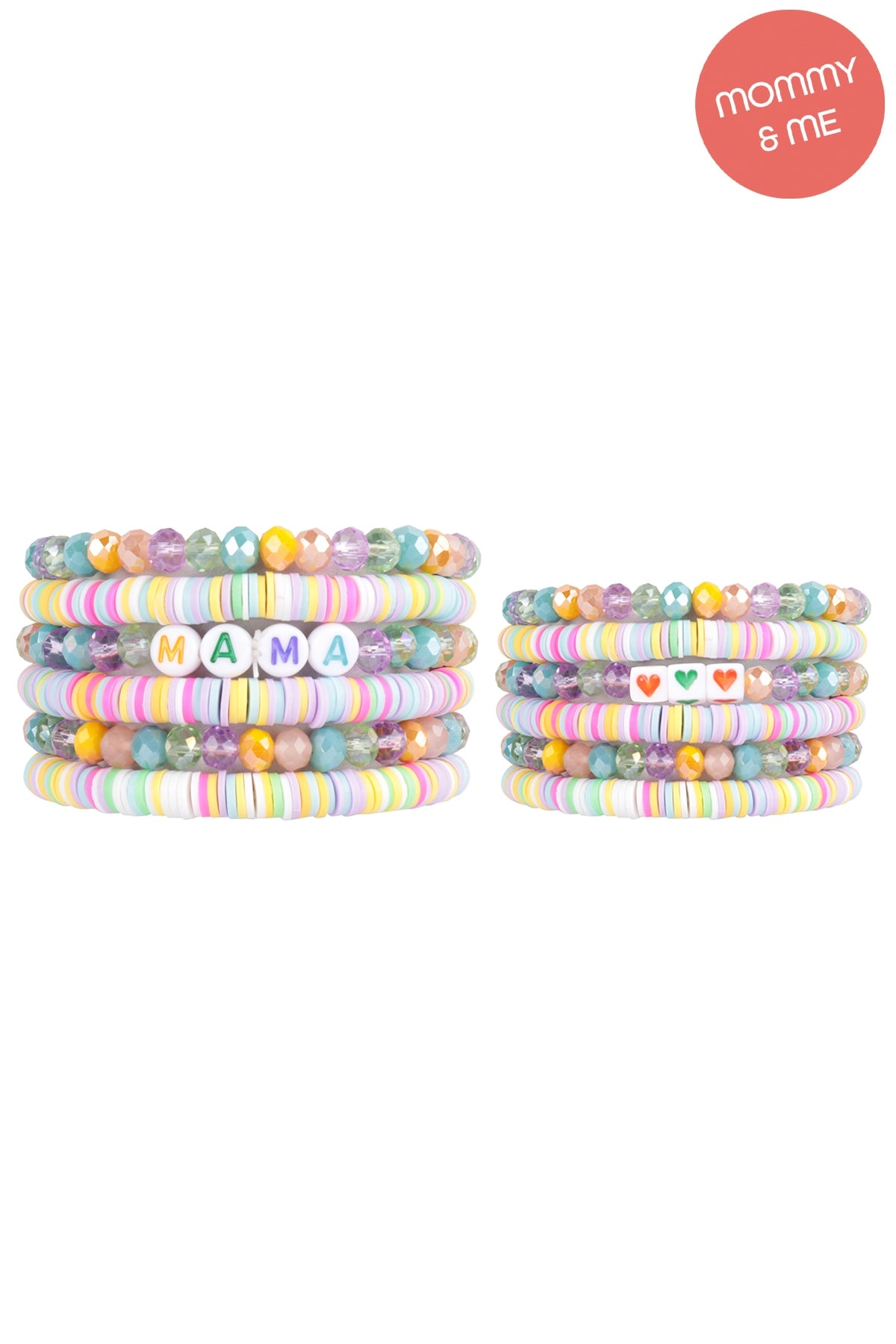 "Mama" & "Me" Fimo Glass Beads Stackable Stretch Bracelet Set
