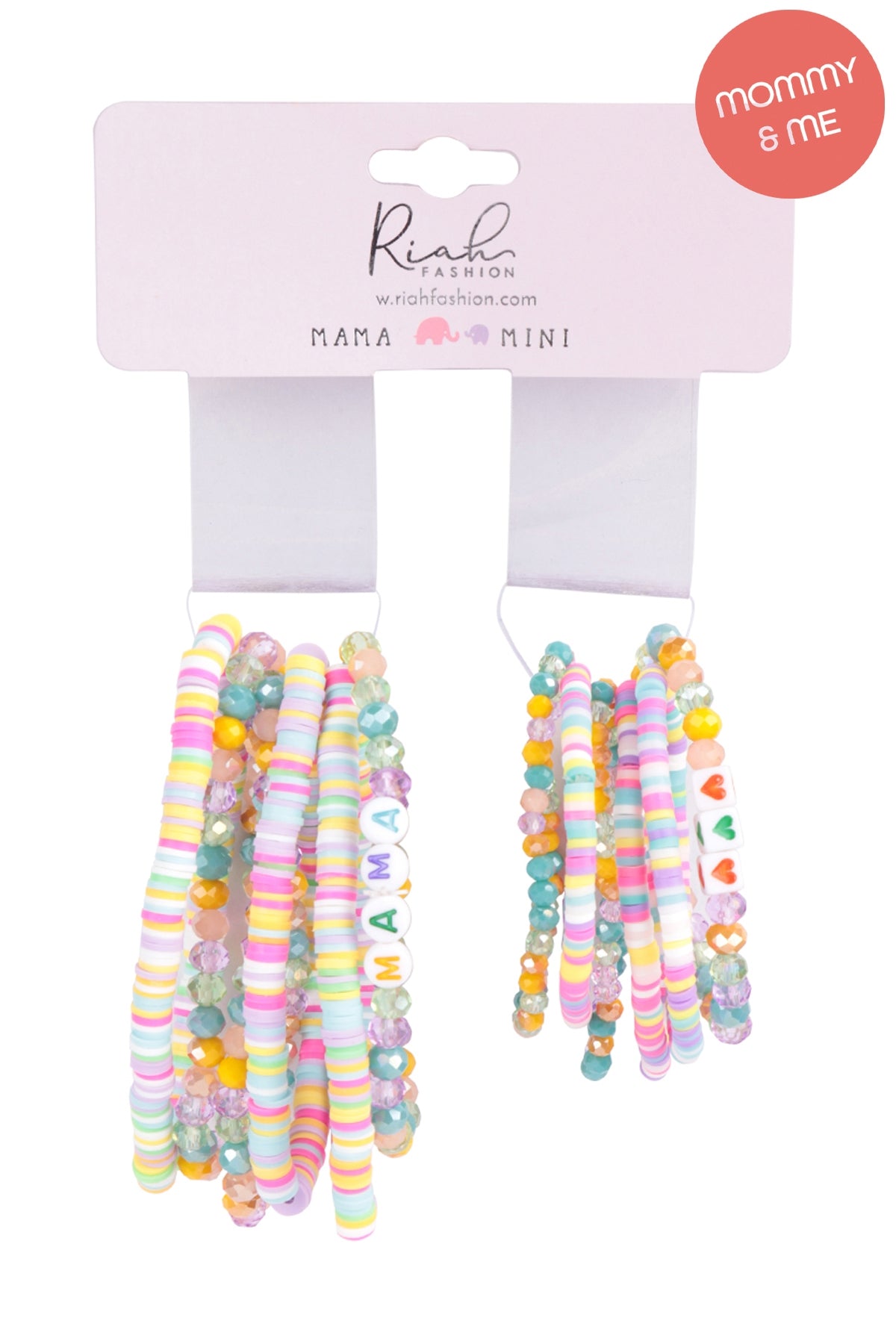 "Mama" & "Me" Fimo Glass Beads Stackable Stretch Bracelet Set