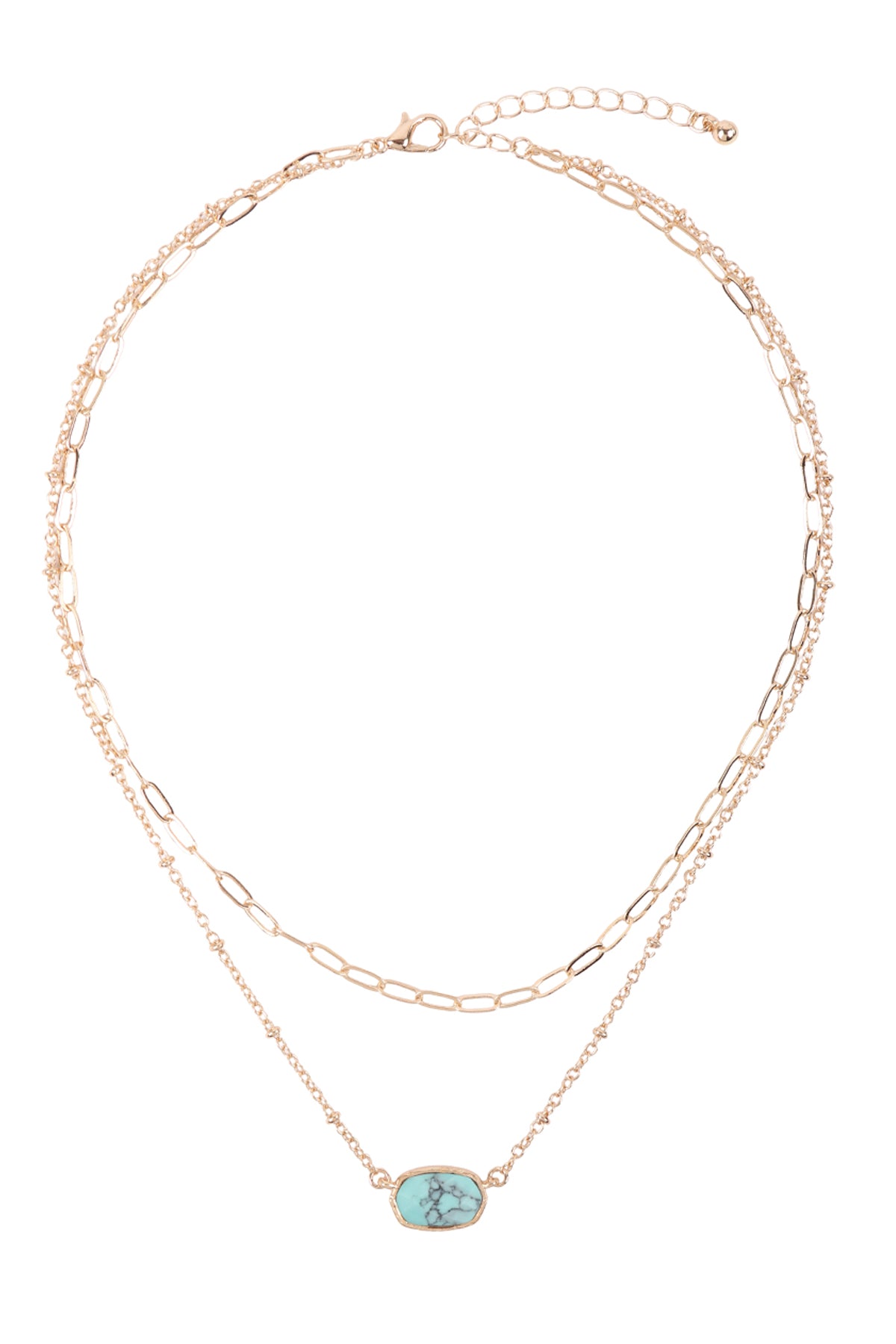 Semi Stone Oval Layered Necklace