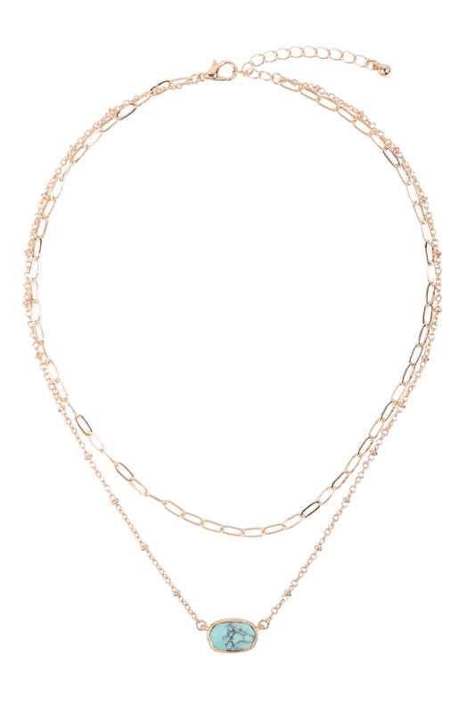 Semi Stone Oval Layered Necklace
