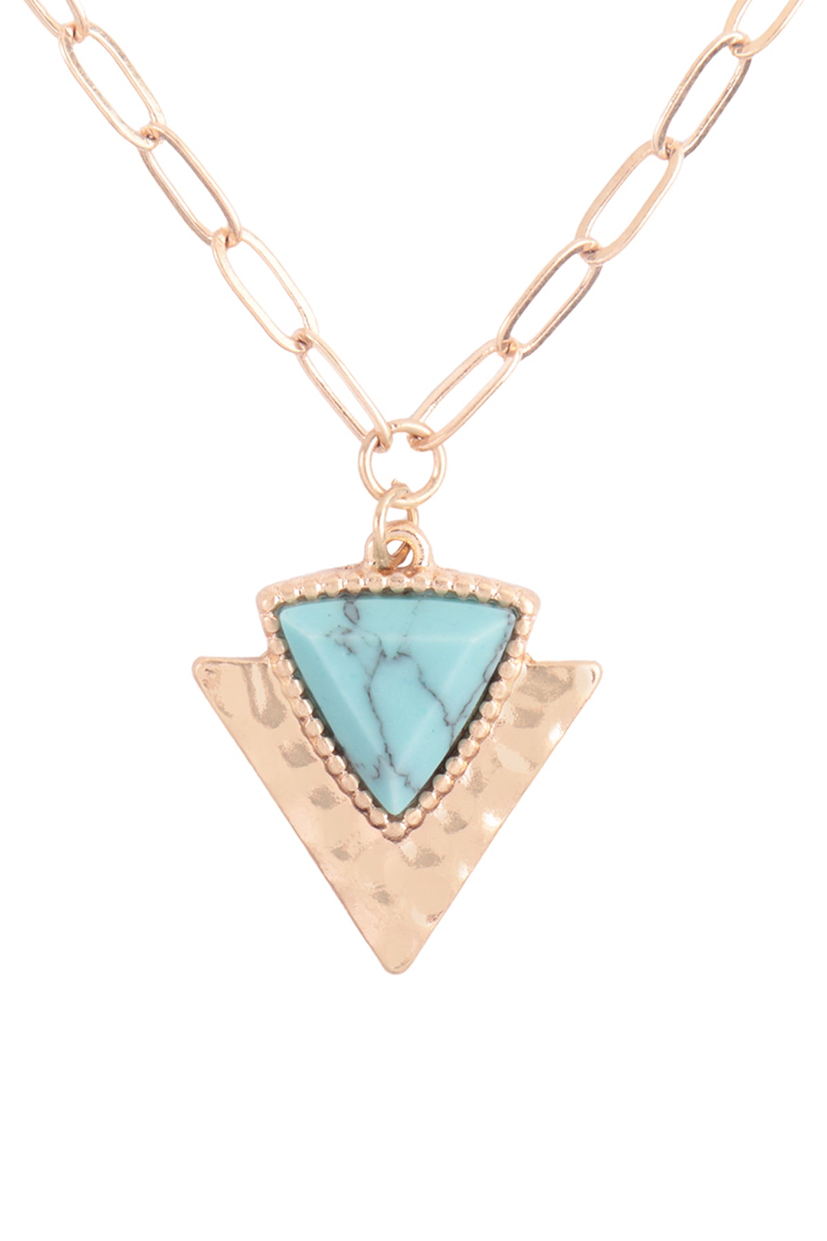 Geometric Triangle Natural Stone Hammerd Pendant Necklace
