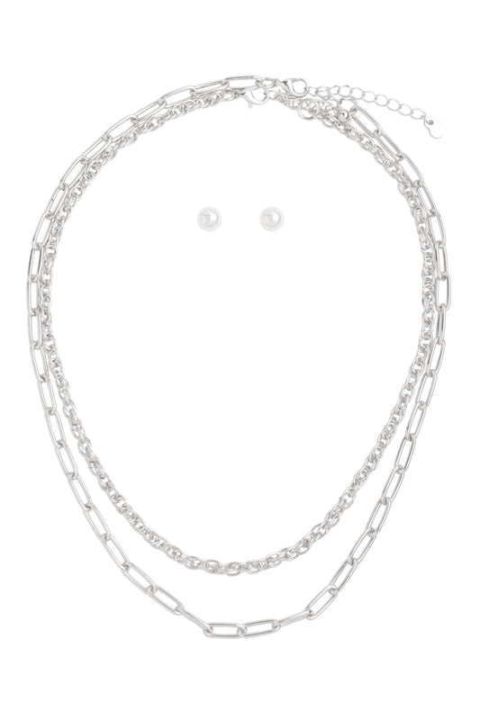 Multi Chain Layered Necklace and Earring Set