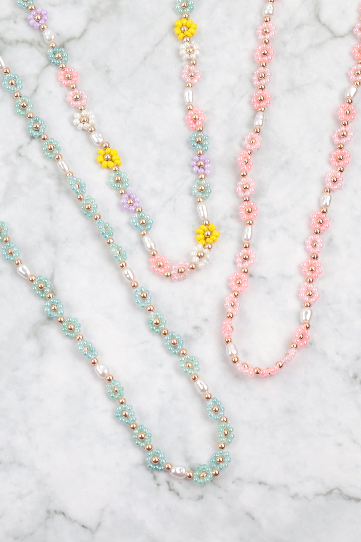 Flower Seed Bead Stationary Necklace