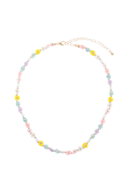 Flower Seed Bead Stationary Necklace