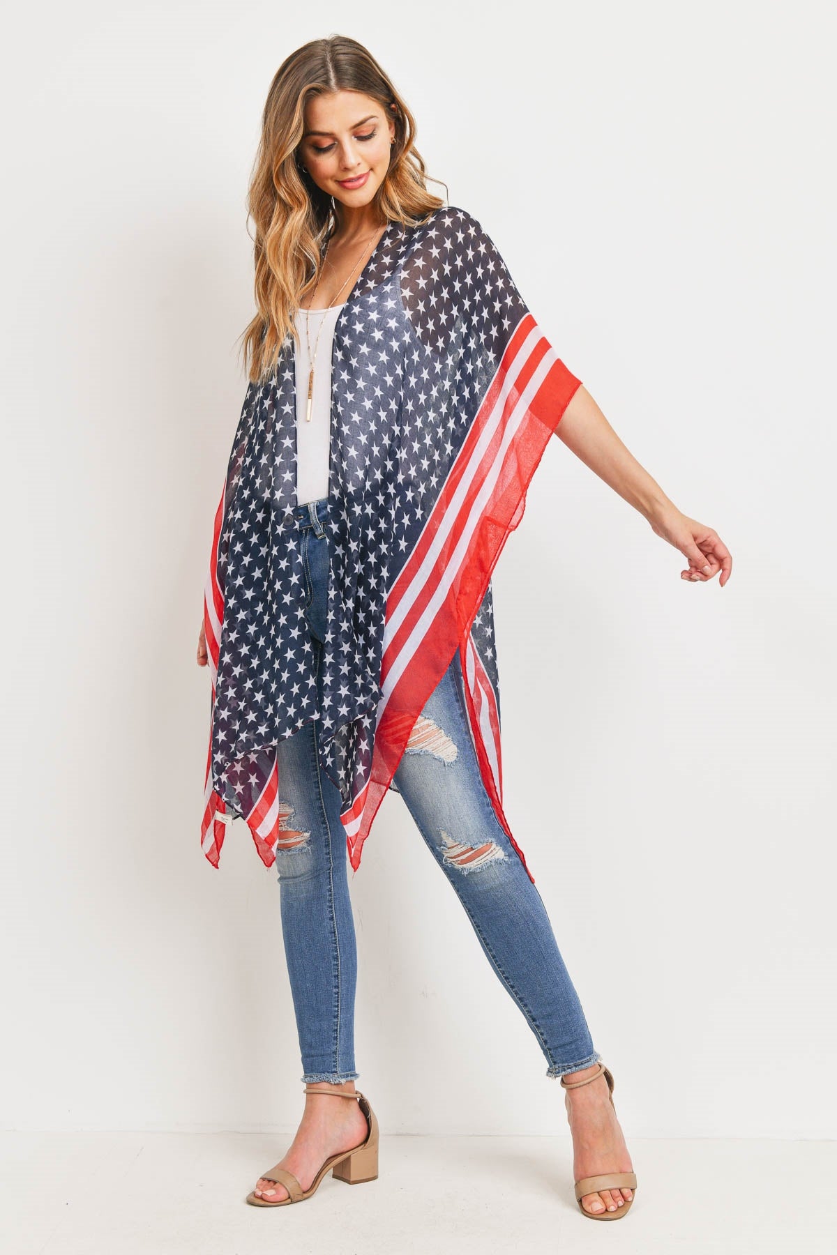 Stripe Trim American Flag Kimono
