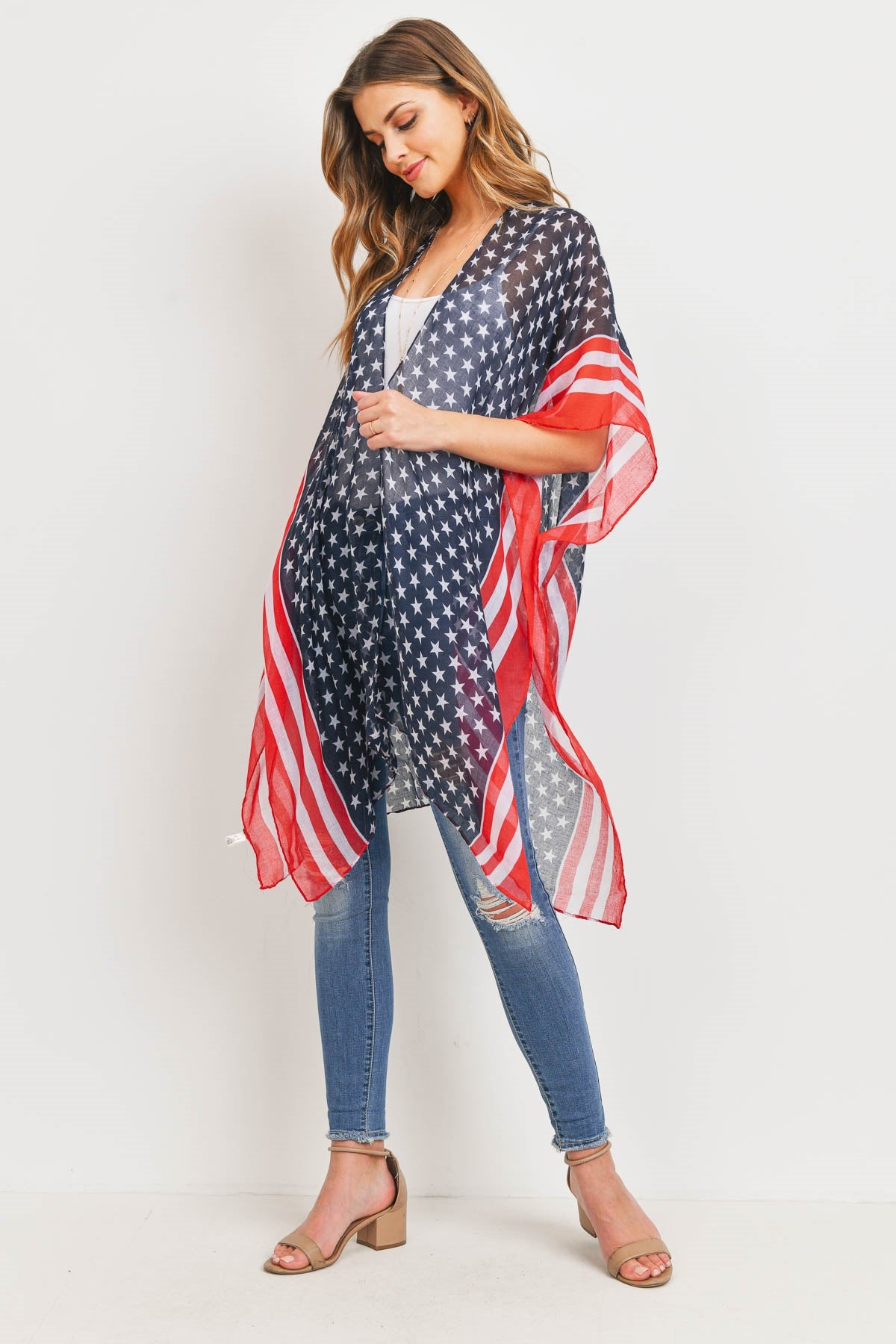 Stripe Trim American Flag Kimono