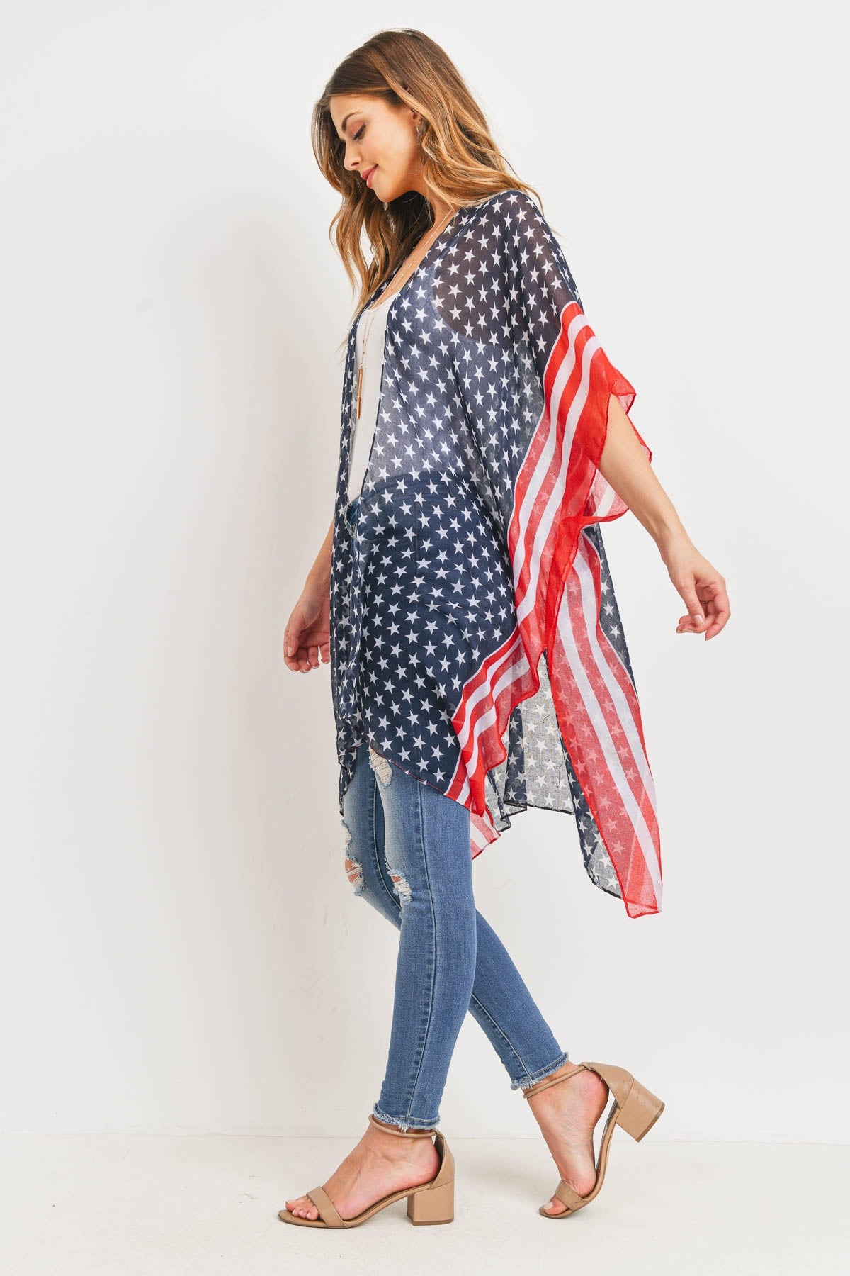 Stripe Trim American Flag Kimono