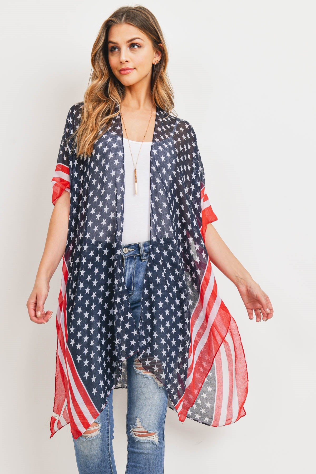 Stripe Trim American Flag Kimono