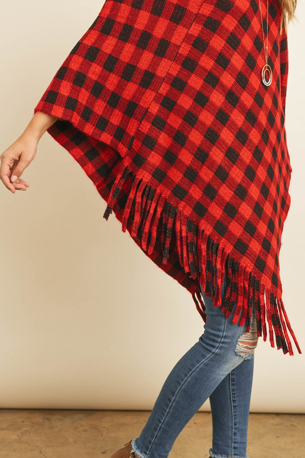 Buffalo Plaid Fringe Poncho