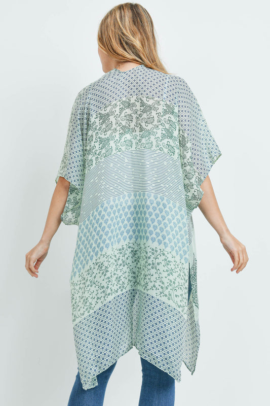 Multi Pattern Bohemian Print Kimono