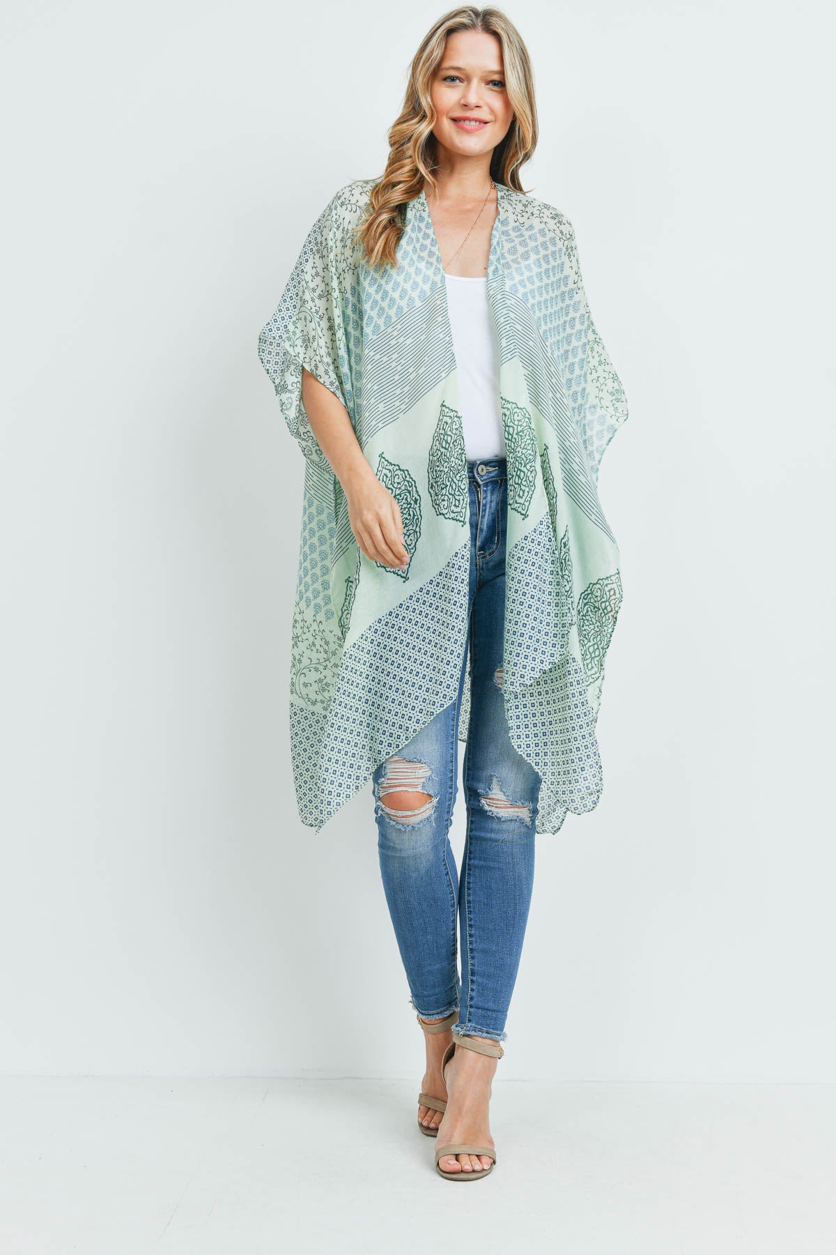 Multi Pattern Bohemian Print Kimono / 1PAIRS
