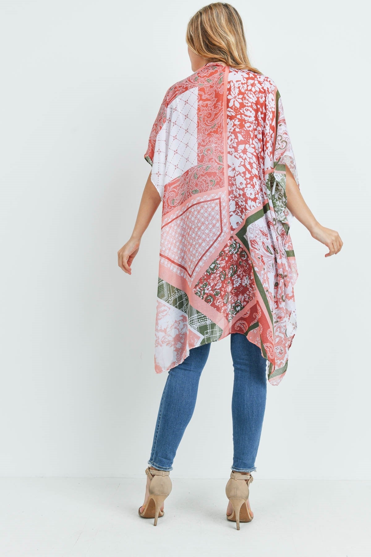 Paisley Multi Print Patch Kimono Clay