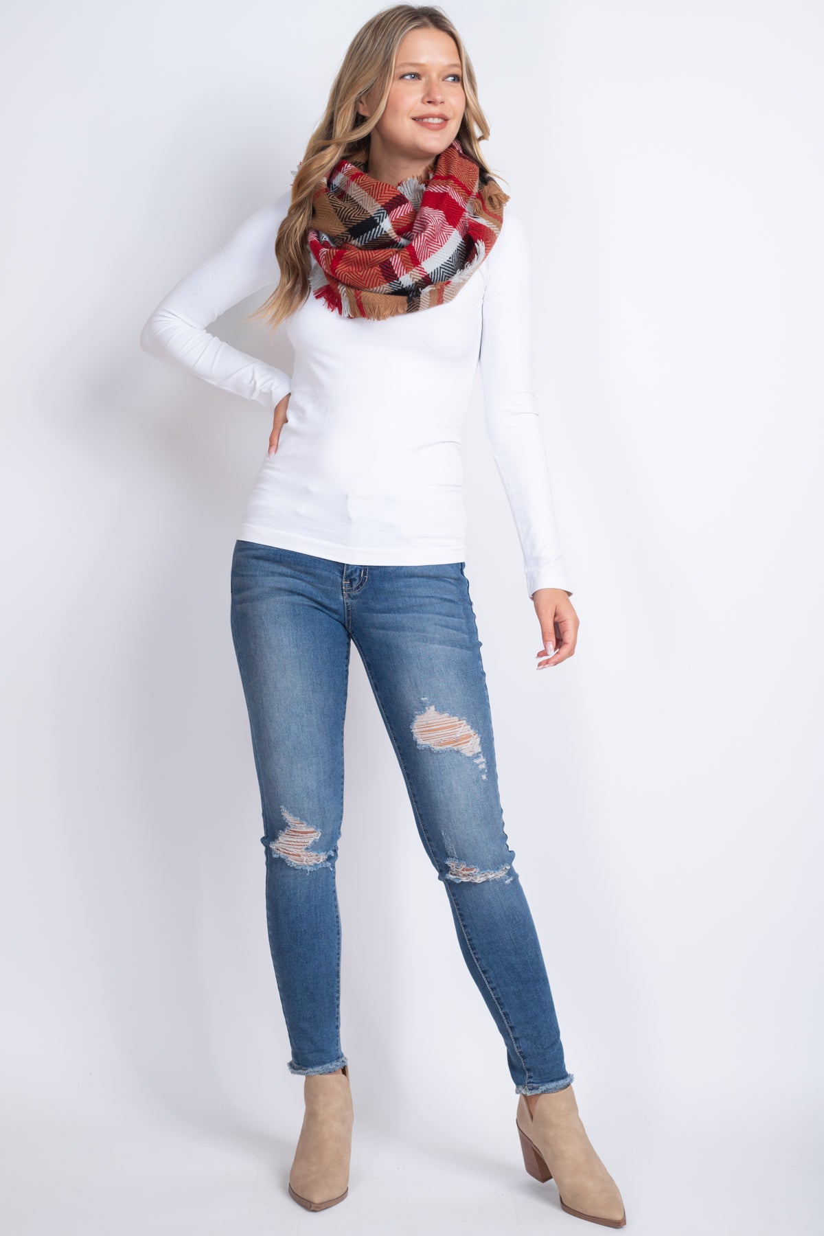 Multi Plaid Infinity Scarf Acrylic