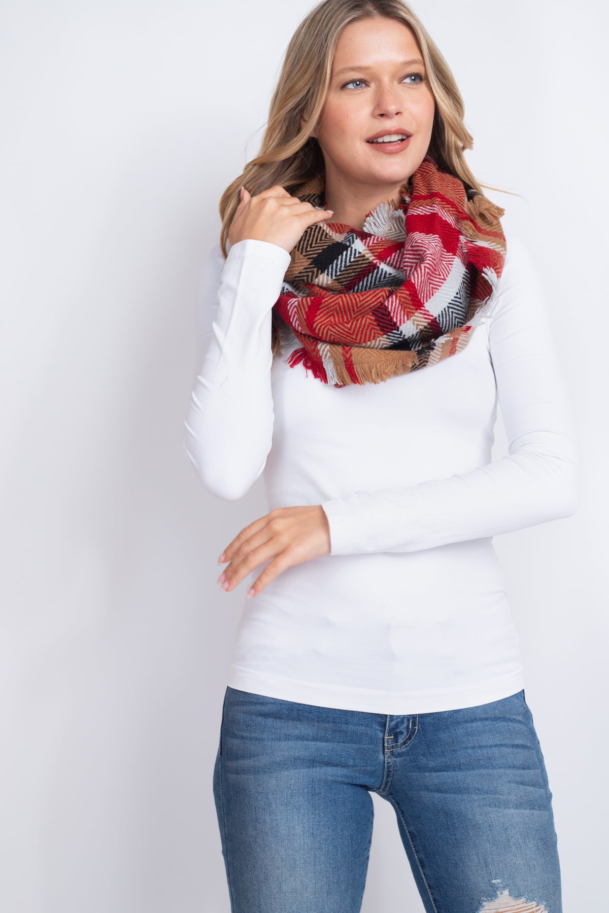 Multi Plaid Infinity Scarf Acrylic