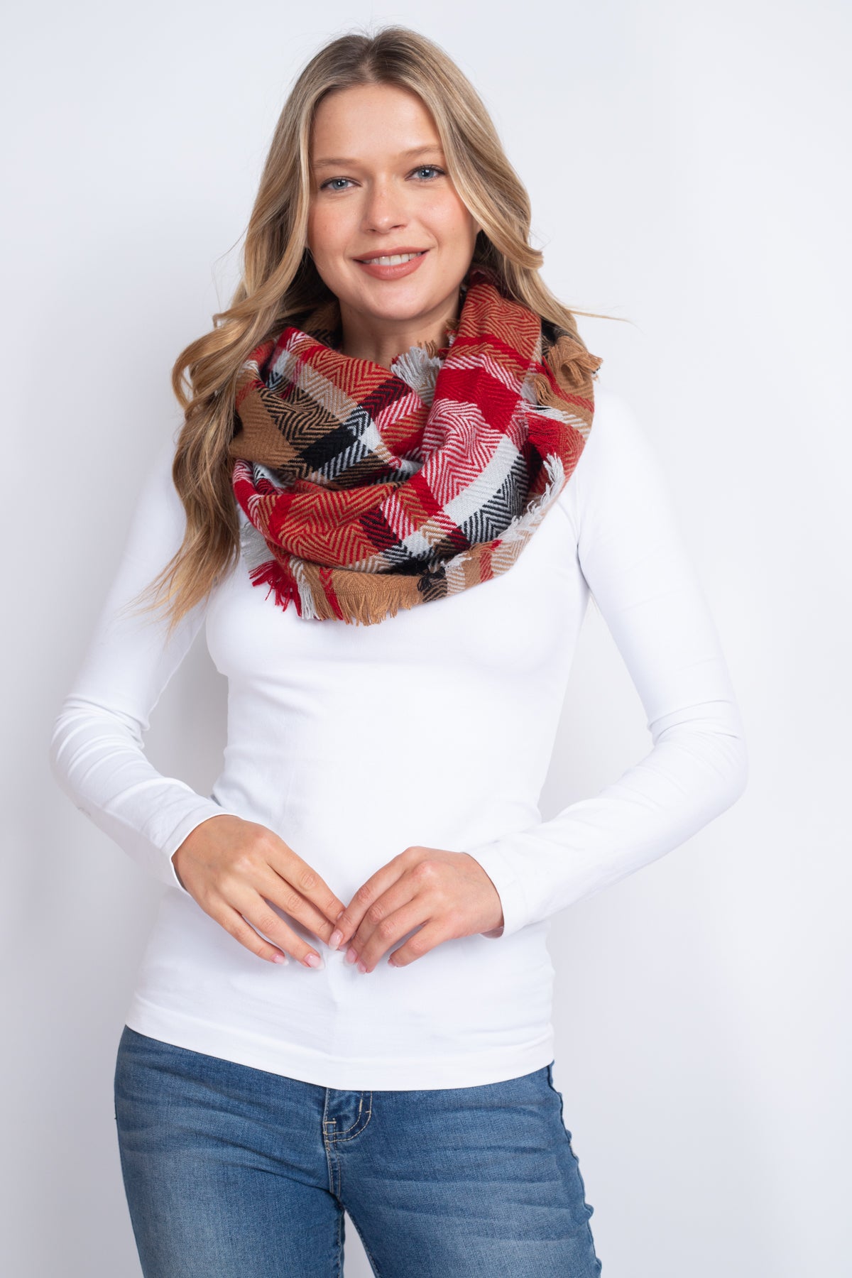 Multi Plaid Infinity Scarf Acrylic