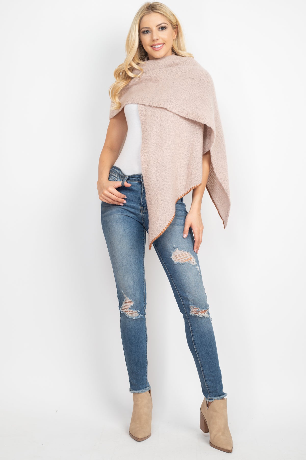 Stitch Trim Solid Oblong Scarf
