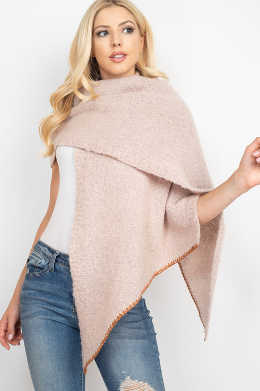 Stitch Trim Solid Oblong Scarf
