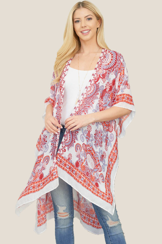 Bohemian Print Open Front Kimono
