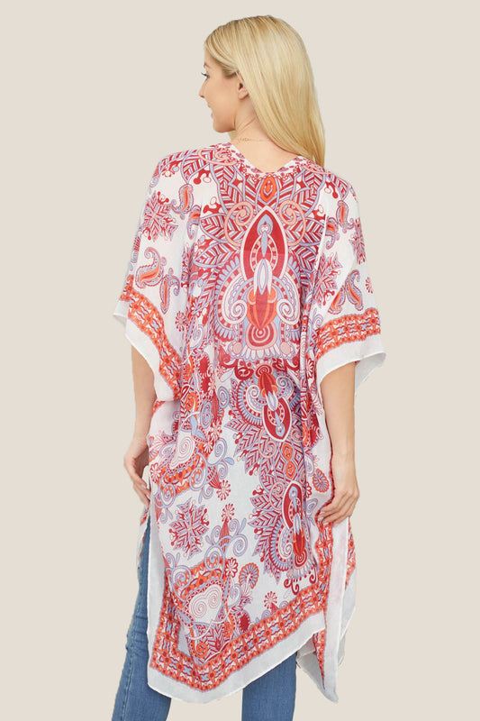 Bohemian Print Open Front Kimono