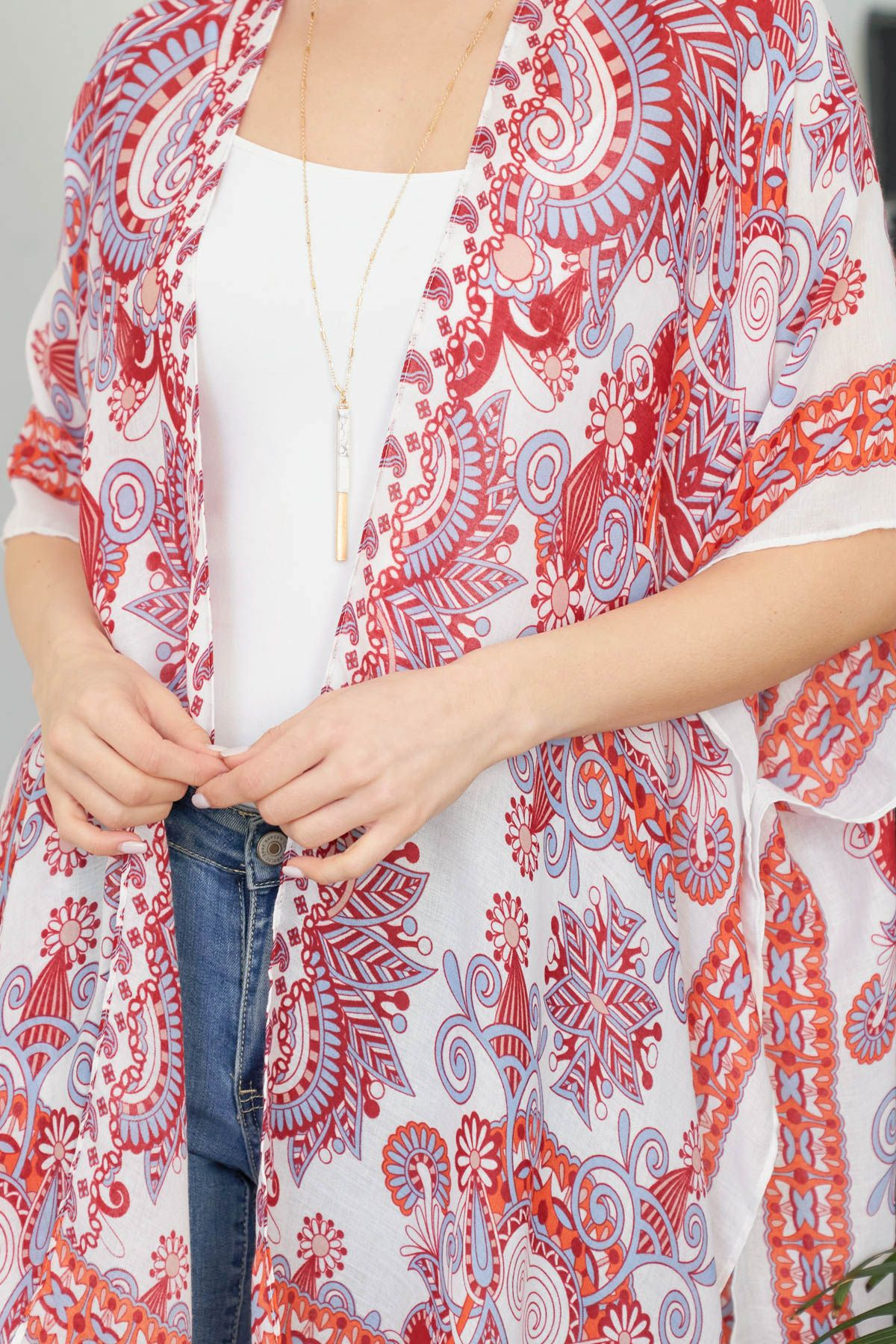 Bohemian Print Open Front Kimono
