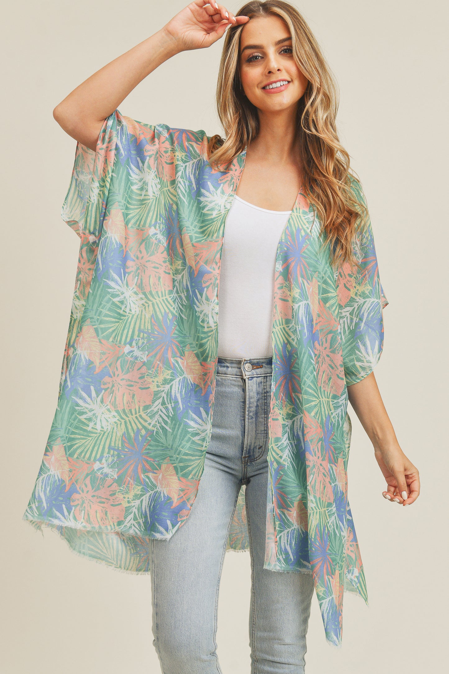 Hand Drawn Tropical Leaves Kimono / 6PCS
