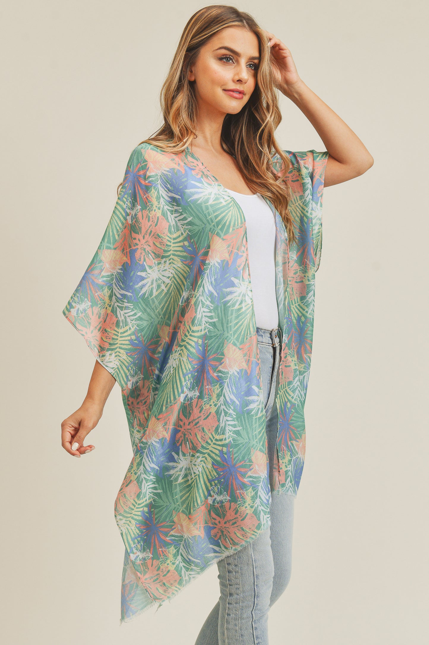 Hand Drawn Tropical Leaves Kimono / 6PCS