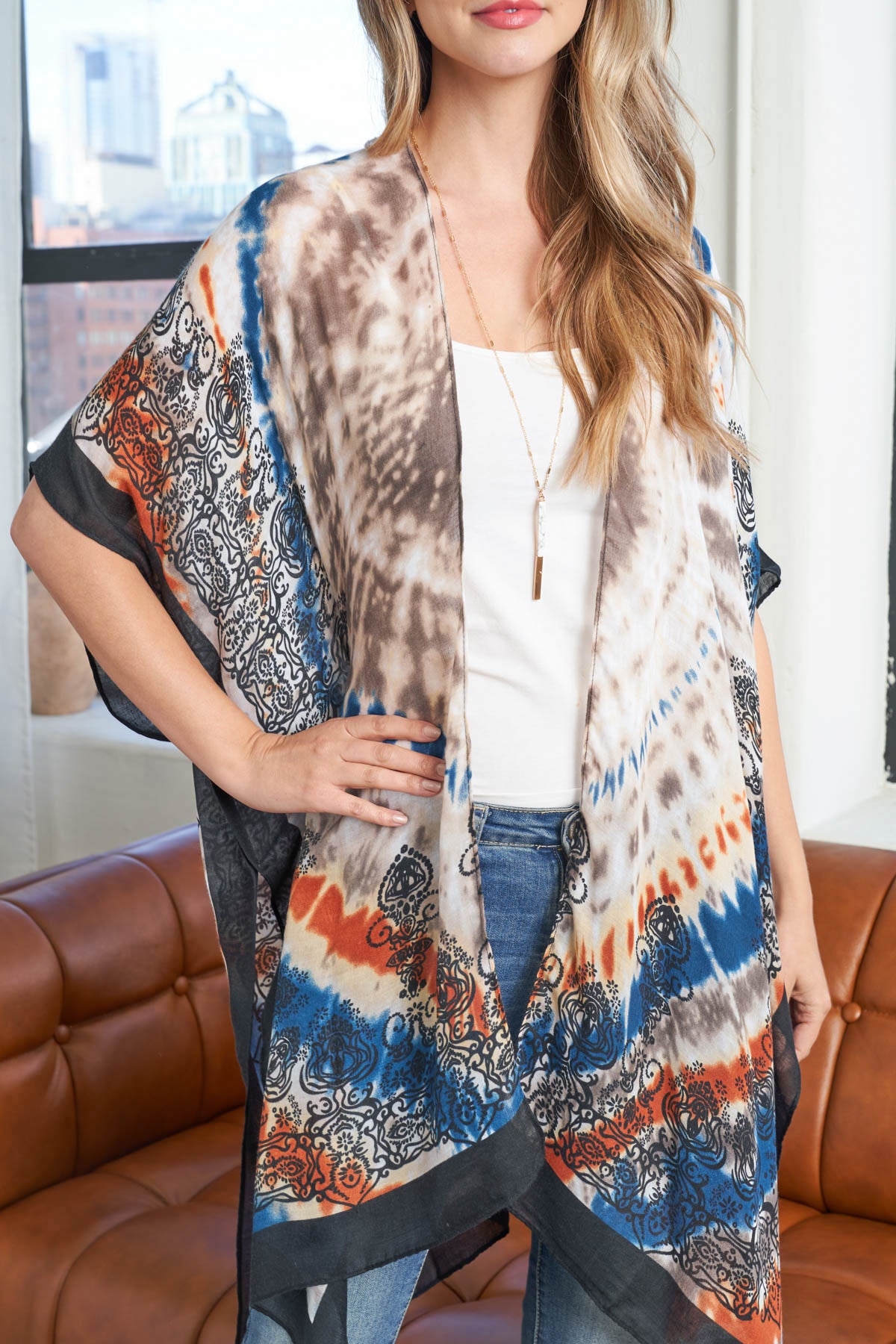 Summer Lightweight Tie Dye Boho Open Front Kimono