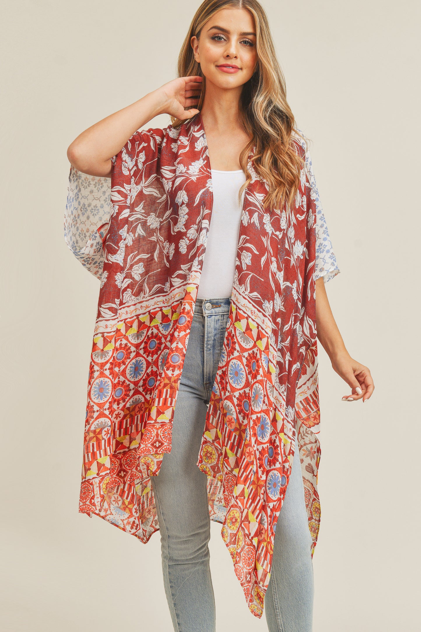 Flowy Lightweight Multi Print Boho Kimono