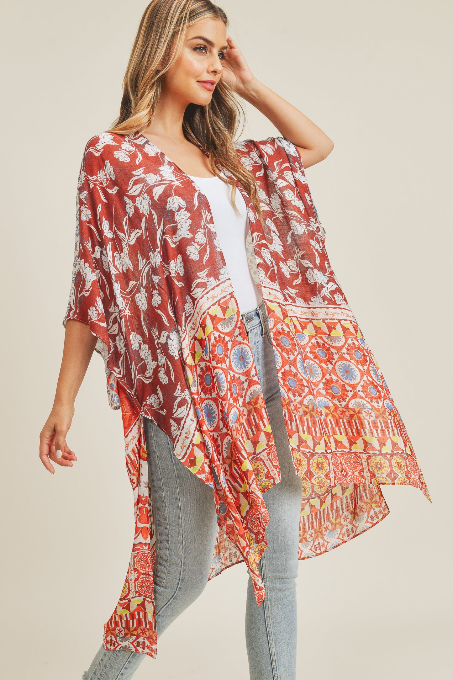 Flowy Lightweight Multi Print Boho Kimono