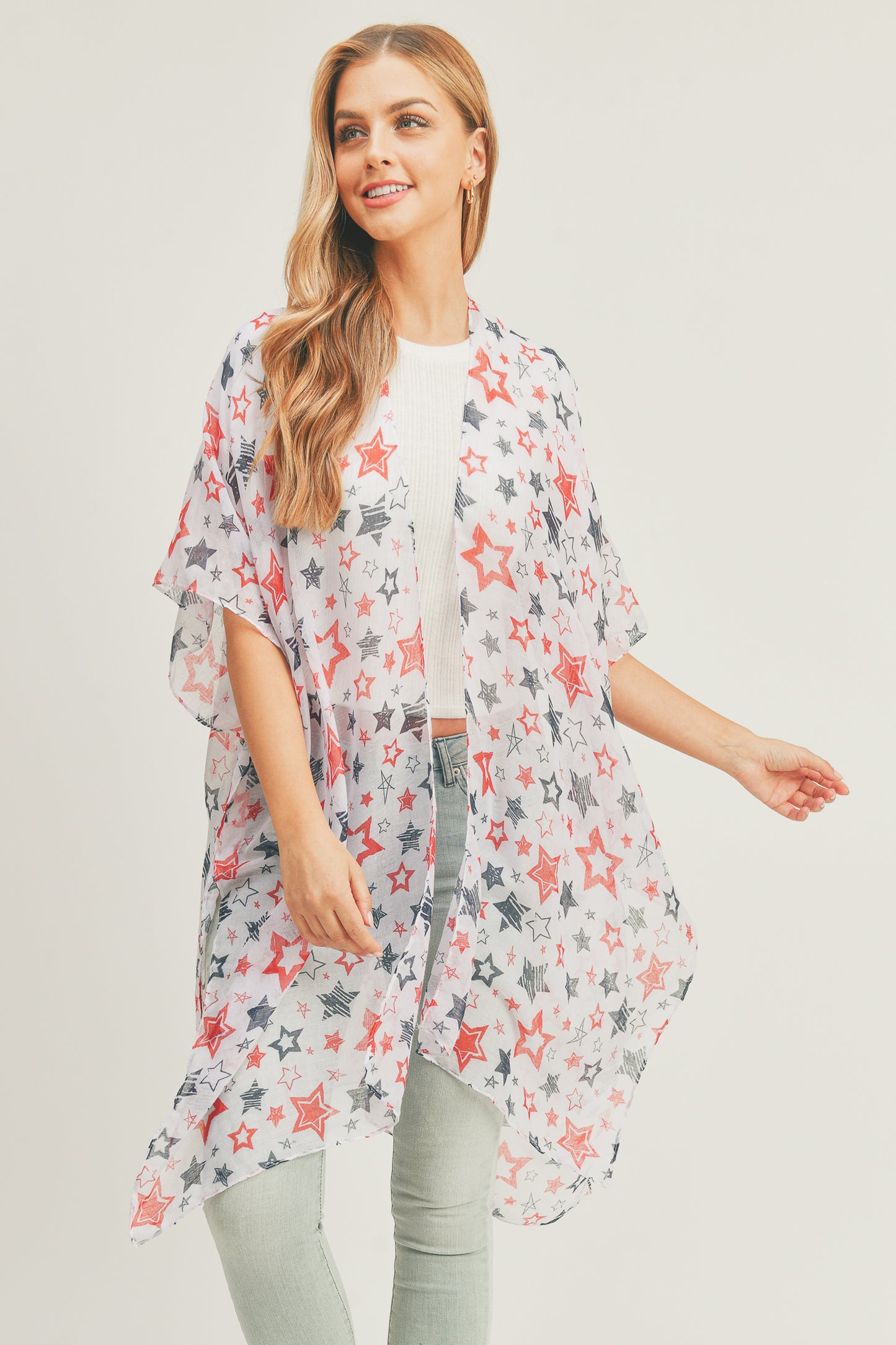 Lightweight Multi Star Print Kimono