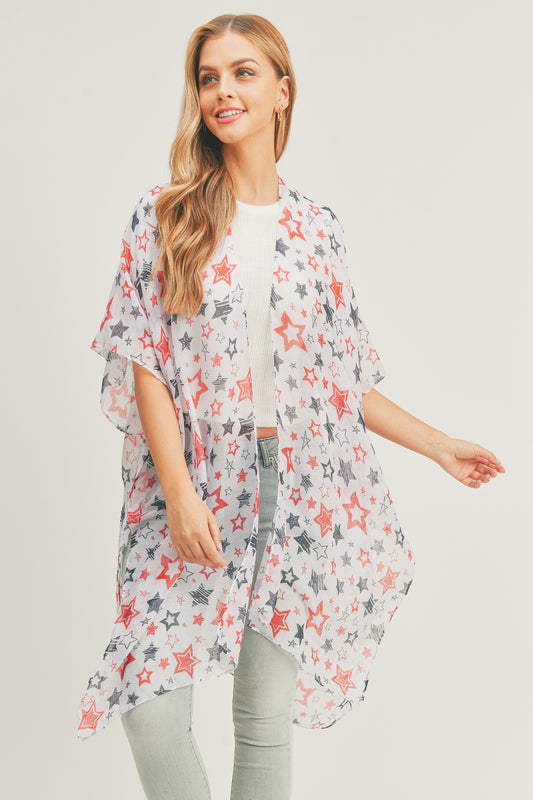 Lightweight Multi Star Print Kimono
